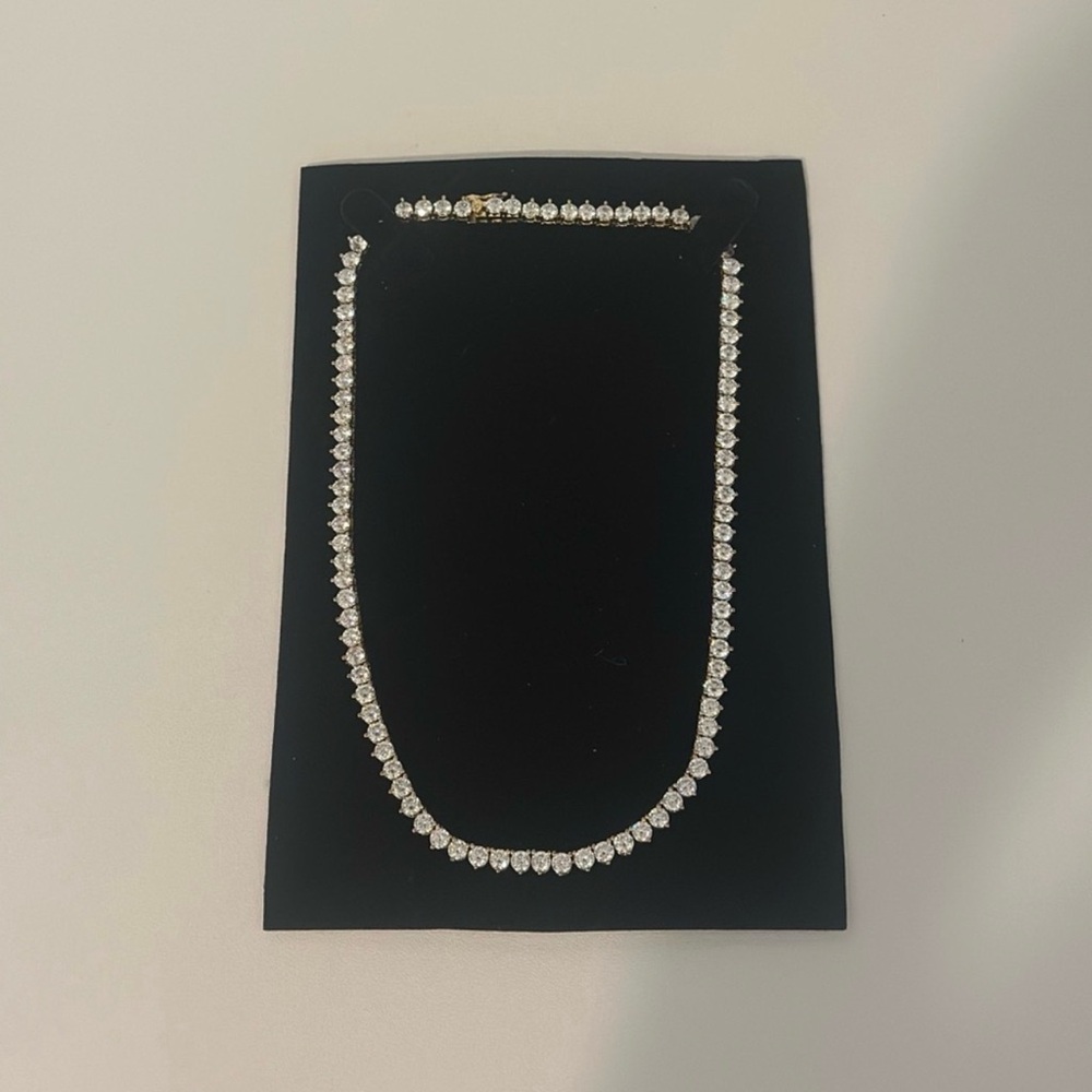 Gold Tennis Necklace with Clear Stones